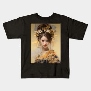 Japanese Girl With Flowers in Her Hair Kids T-Shirt